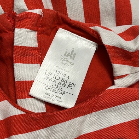 Disney Baby Minnie Mouse Red White Stripe Dress Baby Size 12/18 Months - Picture 7 of 10